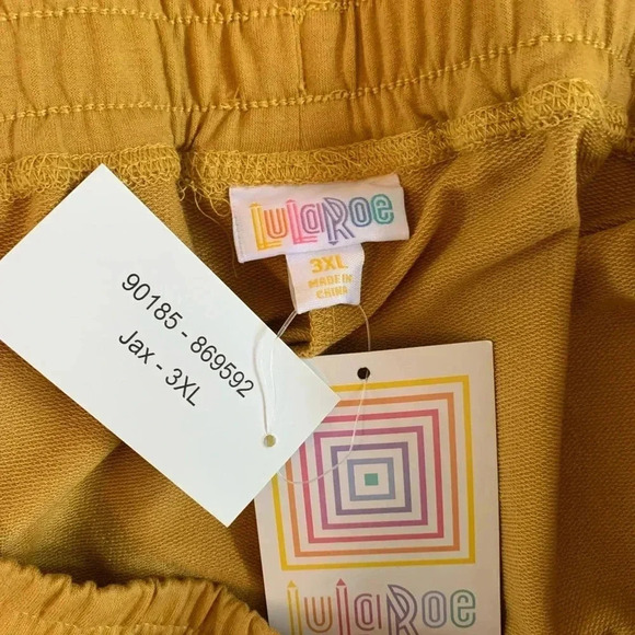 NWT LuLaRoe JAX Joggers Sweatpants Plus Size 3X Mustard & Black Stripes Pockets - Picture 2 of 4